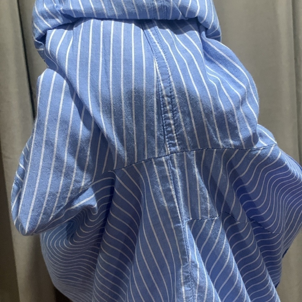 L.L. Bean Blue and White Striped Roll Tab Sleeve Top Size Medium - Picture 9 of 15